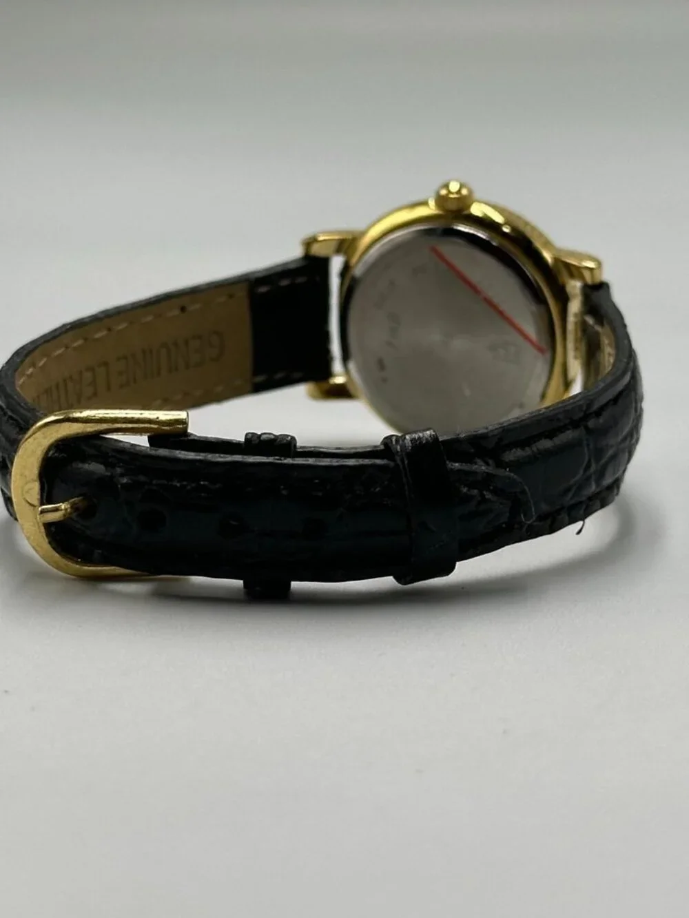 Helbros Watch Women Gold Tone Small 24MM Round Dial Black Band New Battery 8